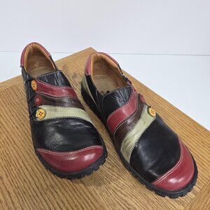 Spring Step L'Artiste Shoes Womens Size 8 Black Red Colorblock Leather Button